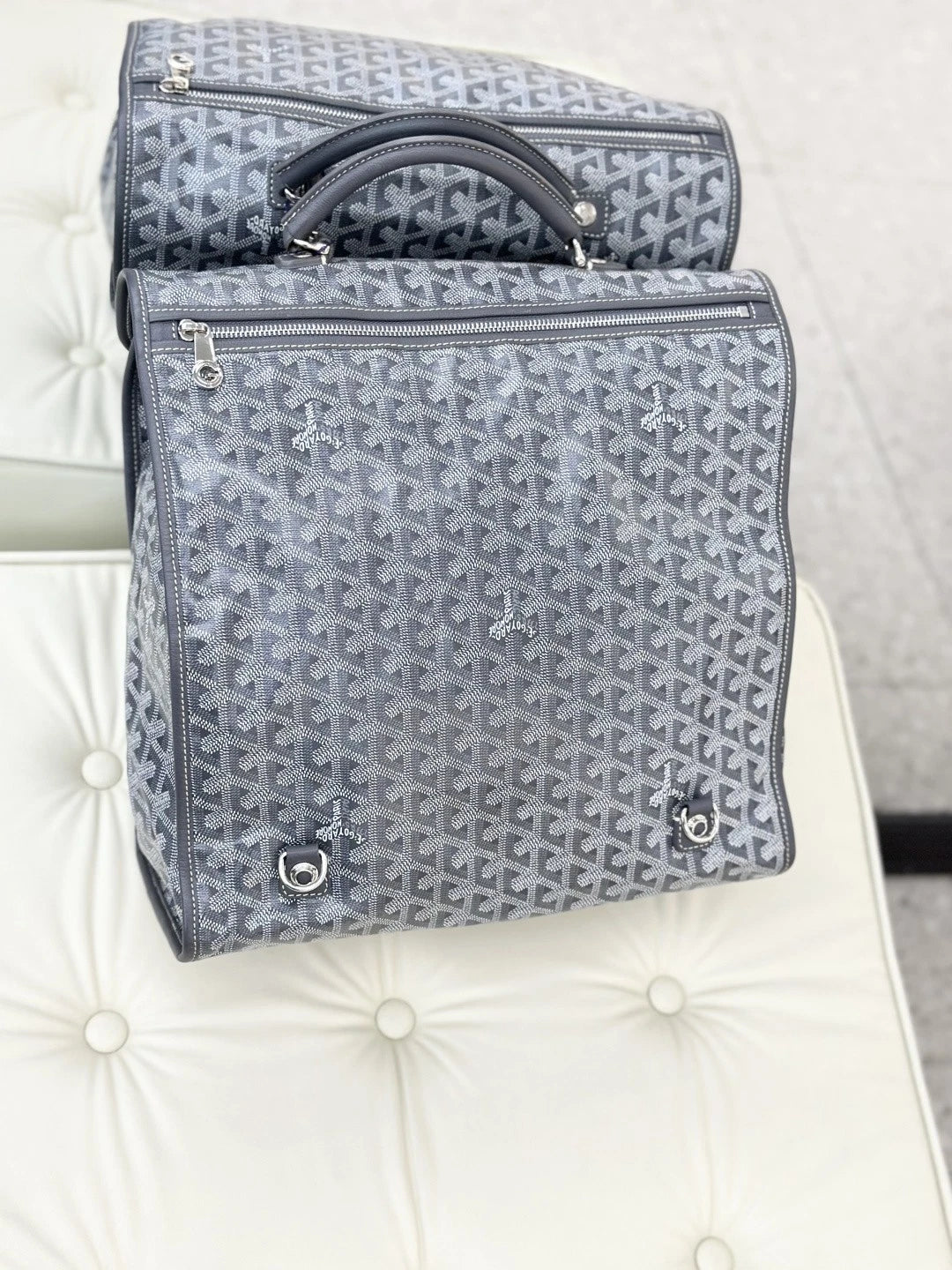 Goyard Backpack GM Monogram Top Handle Bag Gray Silver Unisex Fashion S