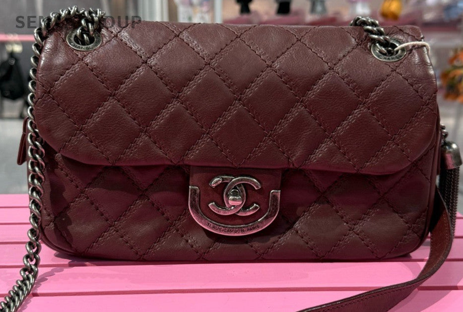 Chanel Classic Flap Calfskin Vintage Chain Shoulder Bag Crossbody Red Women