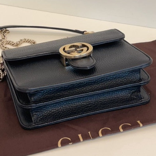 GUCCI GG Camera bag Chain Strap Black gold Top handle Crossbody bag Women