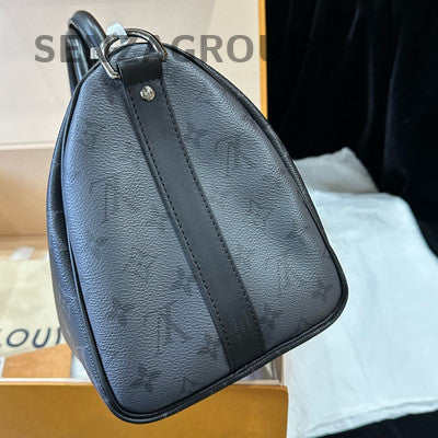 Louis Vuitton Keepall 35 Bandoulière Monogram Black Silver Unisex Travel Bag