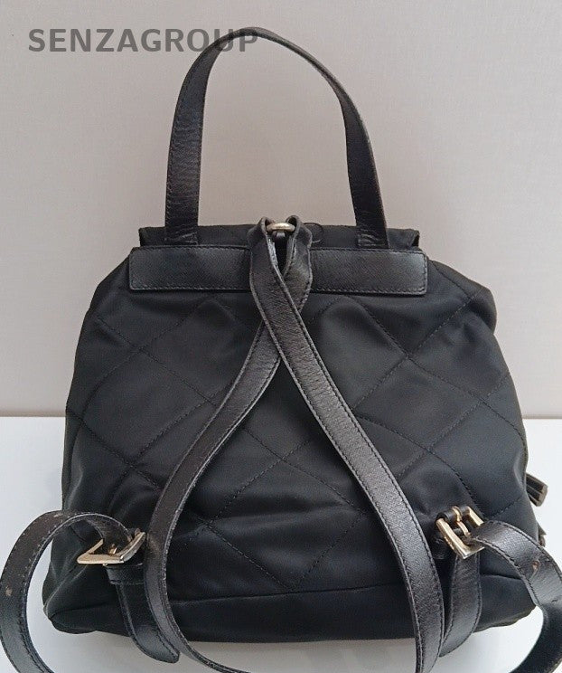 Prada Nylon Parachute Backpack Black Silver Unisex Adults Classic