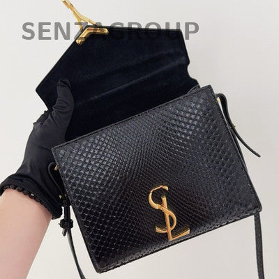 YSL Saint Laurent Cassandra Mini Black Gold Snakeskin Shoulder Bag
