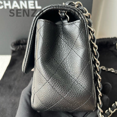 Chanel Classic Flap Black Silver Calfskin Chain Shoulder Crossbody Bag