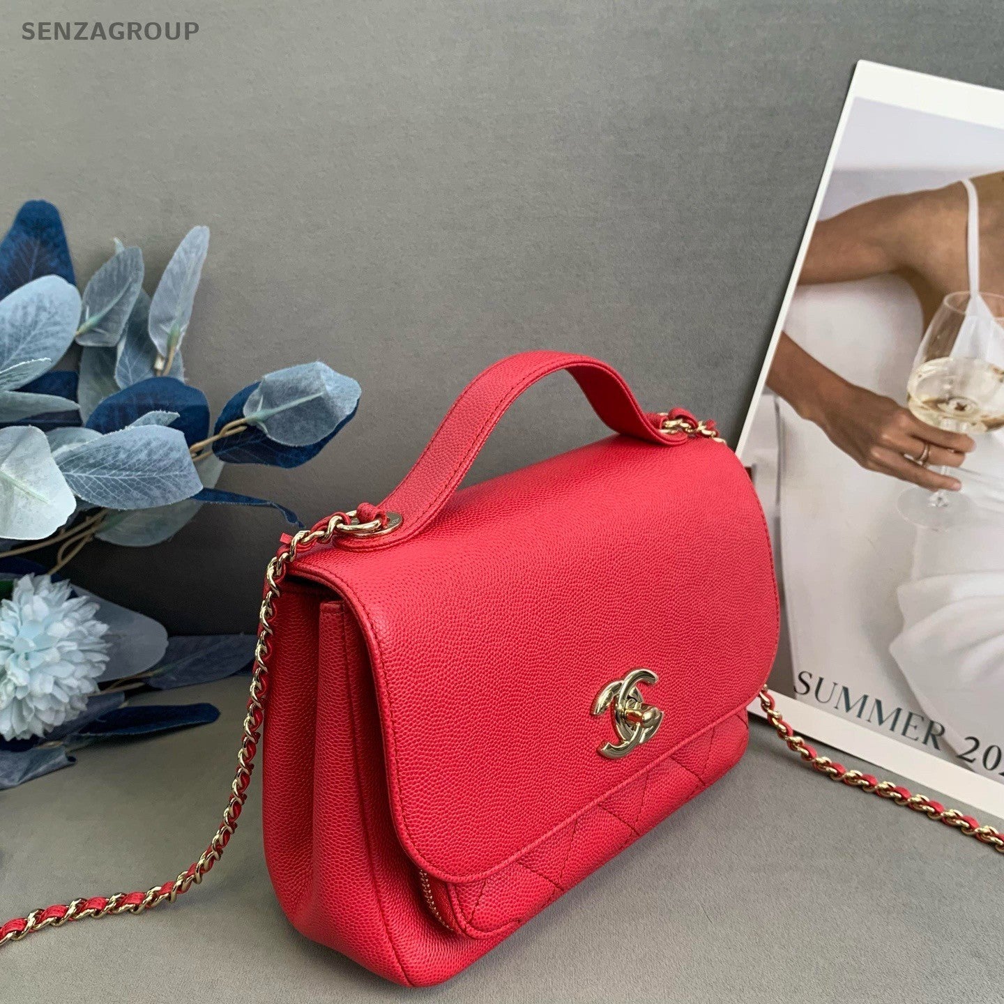 CHANEL Caviar  Top Handle 2way Shoulder bag Red Women