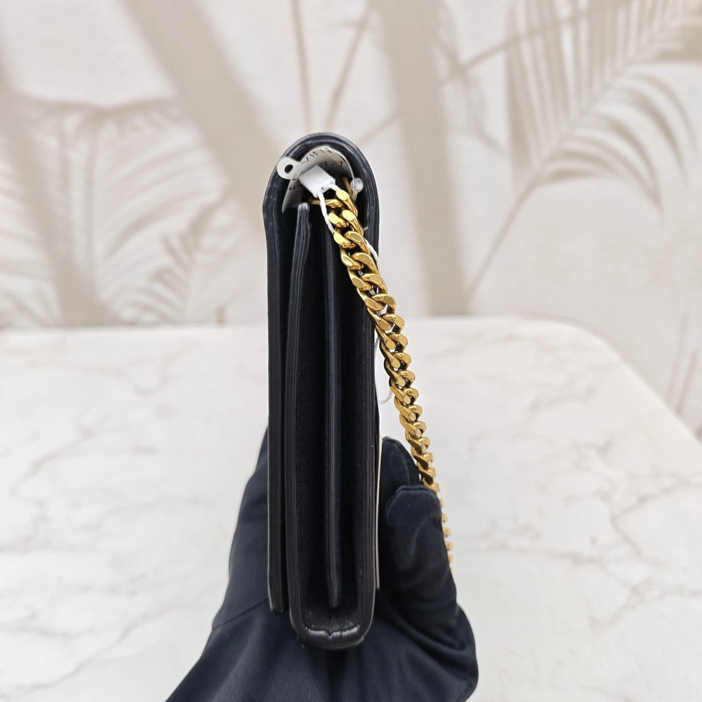Saint Laurent Kate Black Croc-Embossed Suede Chain Shoulder Bag Women