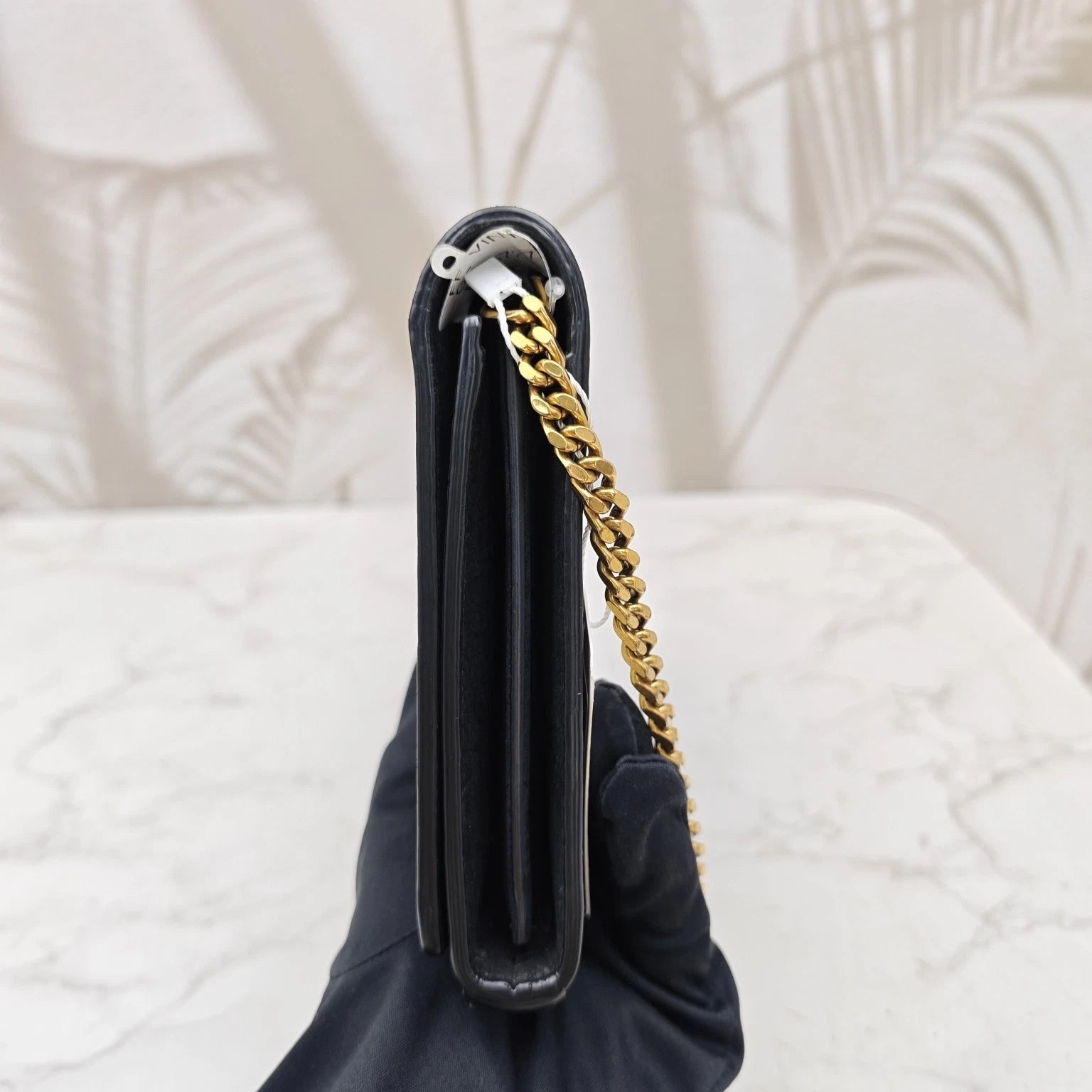 Saint Laurent Kate Black Croc-Embossed Suede Chain Shoulder Bag Women