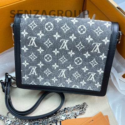 Louis Vuitton Dauphine MM Grey Denim & Leather Shoulder Bag Women's
