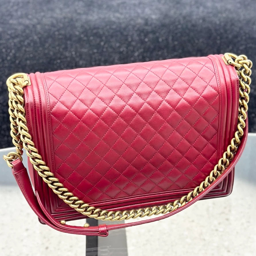 Chanel Leboy Lambskin Chain Shoulder Crossbody Bag Red Gold Hardware Women S