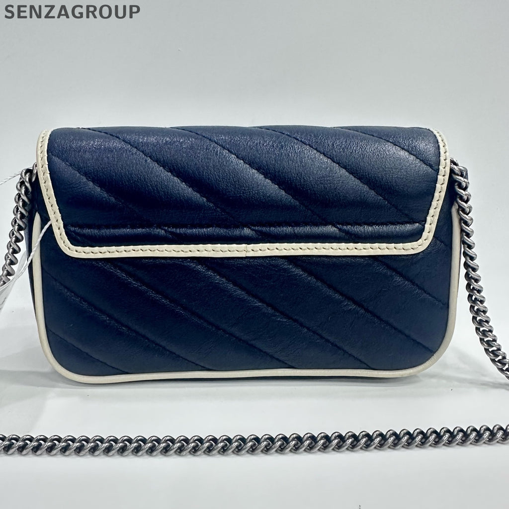 Gucci Marmont Mini Bag Blue White Chain Shoulder Crossbody Classic Women