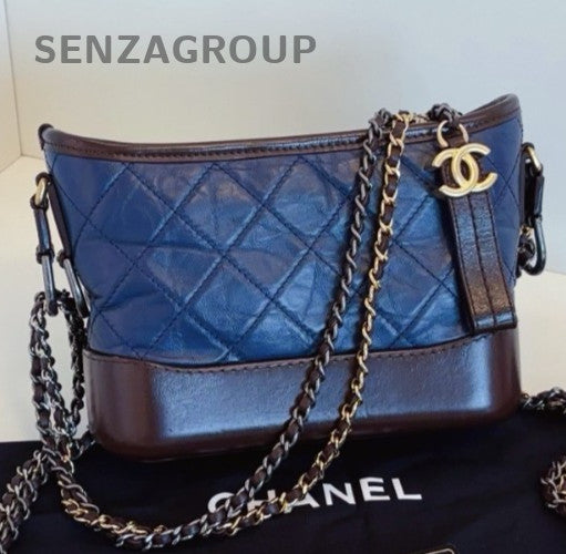 Chanel Gabrielle PM Chain Blue Brown Gold Shoulder Bag Crossbody Women Classic