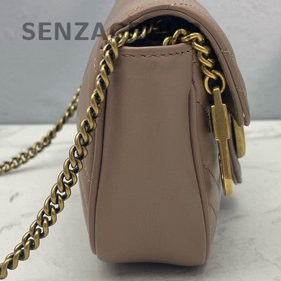 Gucci Marmont Mini Chain Shoulder Bag Beige Gold Hardware Women Classic