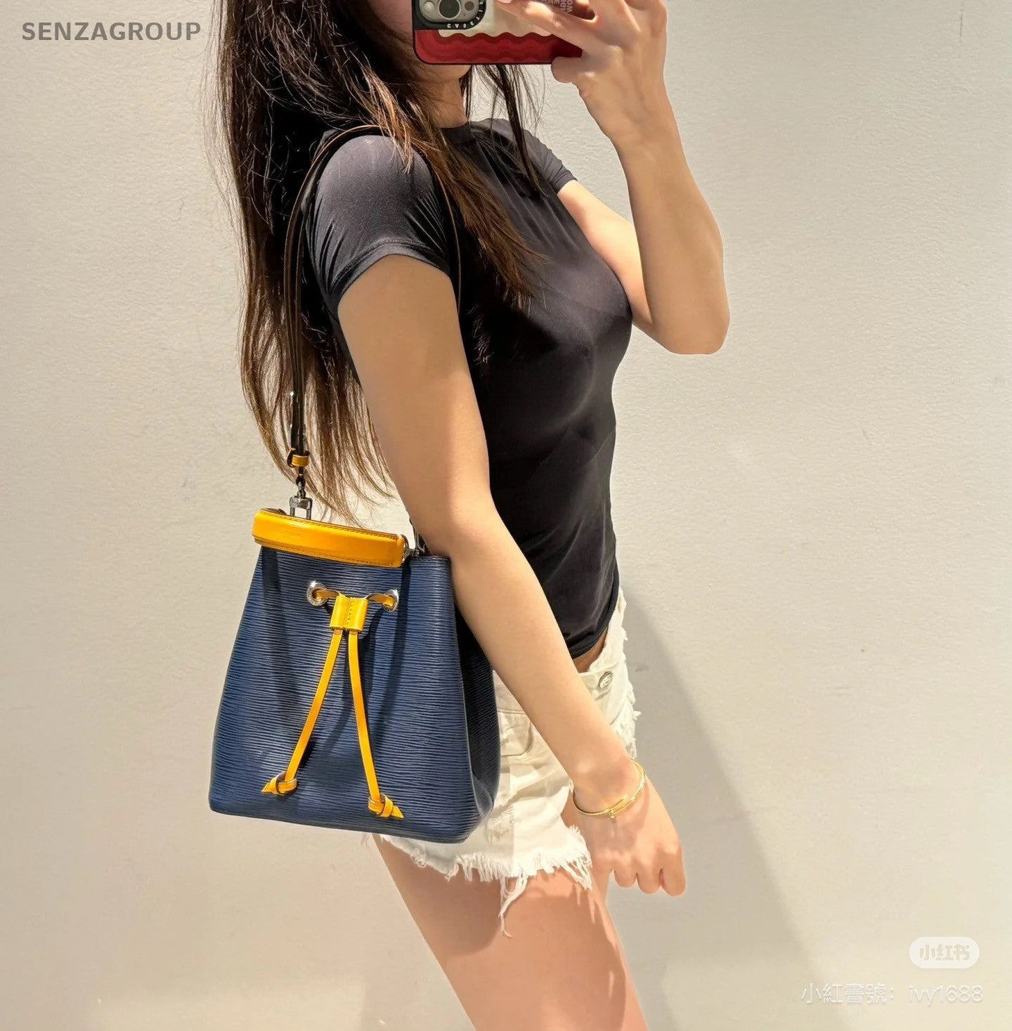 Louis Vuitton NeoNoe BB Epi Leather 2way Shoulder Handbag Women Blue Yellow