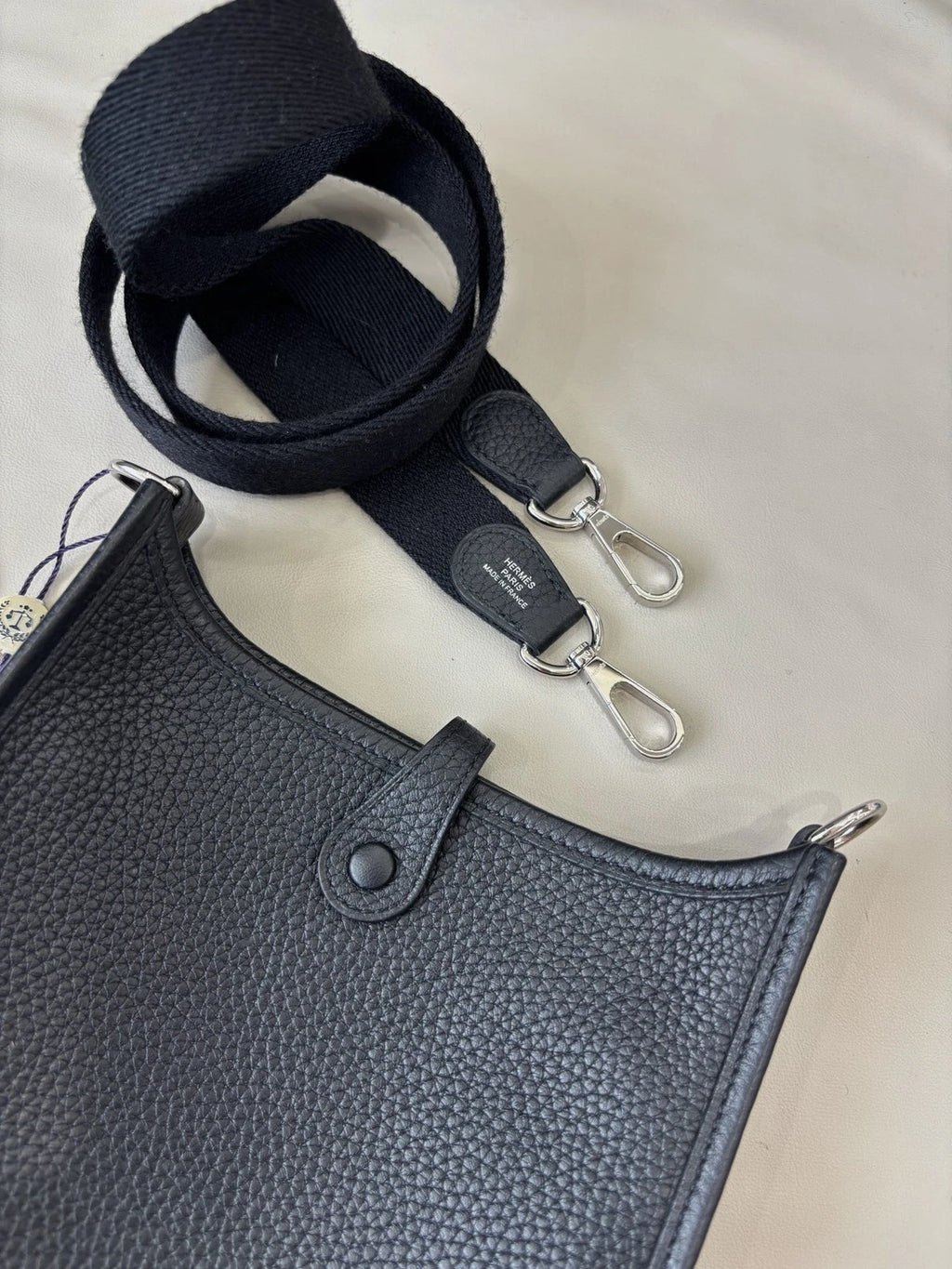 Hermes Evelyne Mini Shoulder Bag Black Silver Unisex Adults Classic