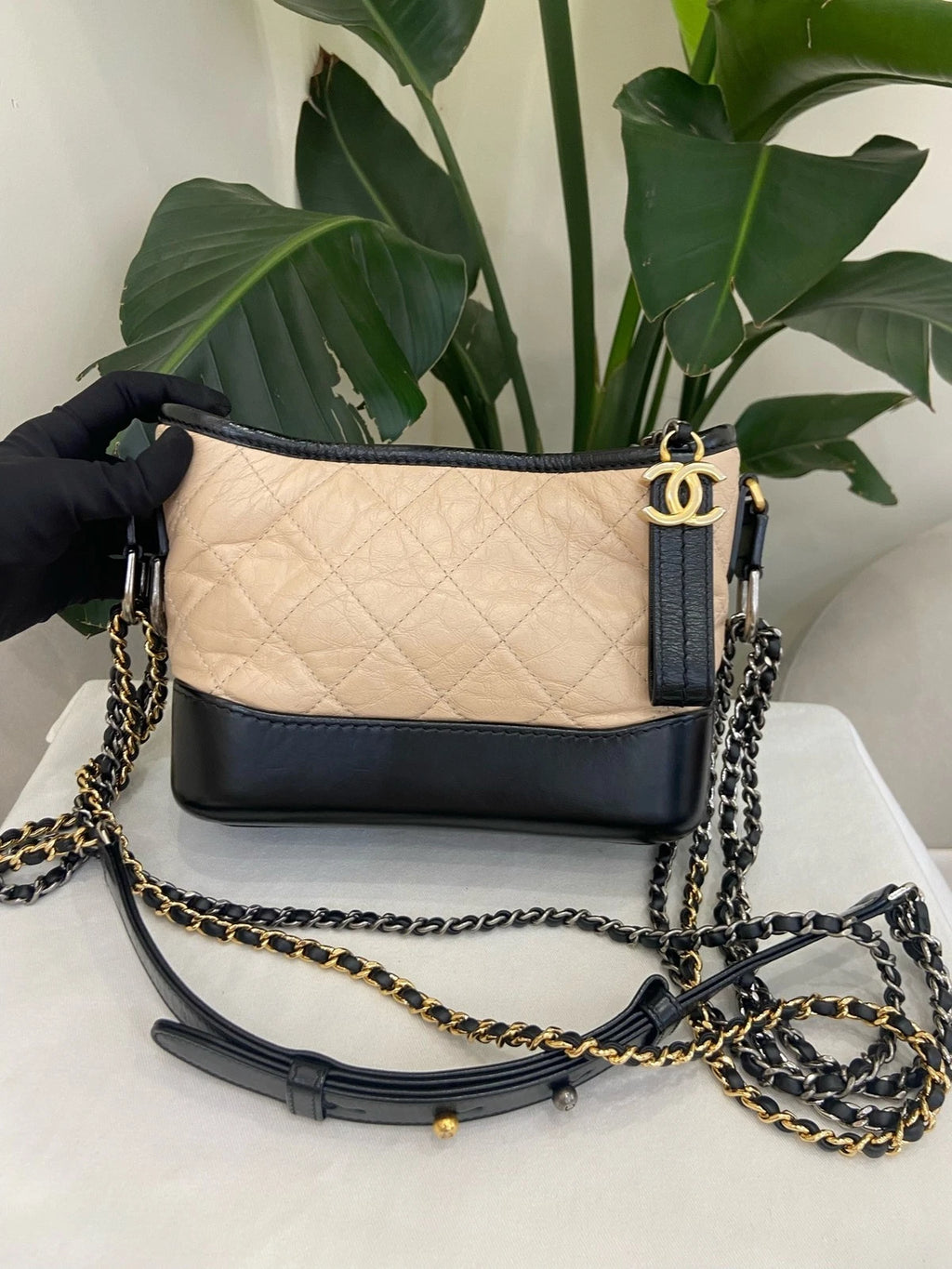 CHANEL Beige Black Small Crossbody Bag for Women