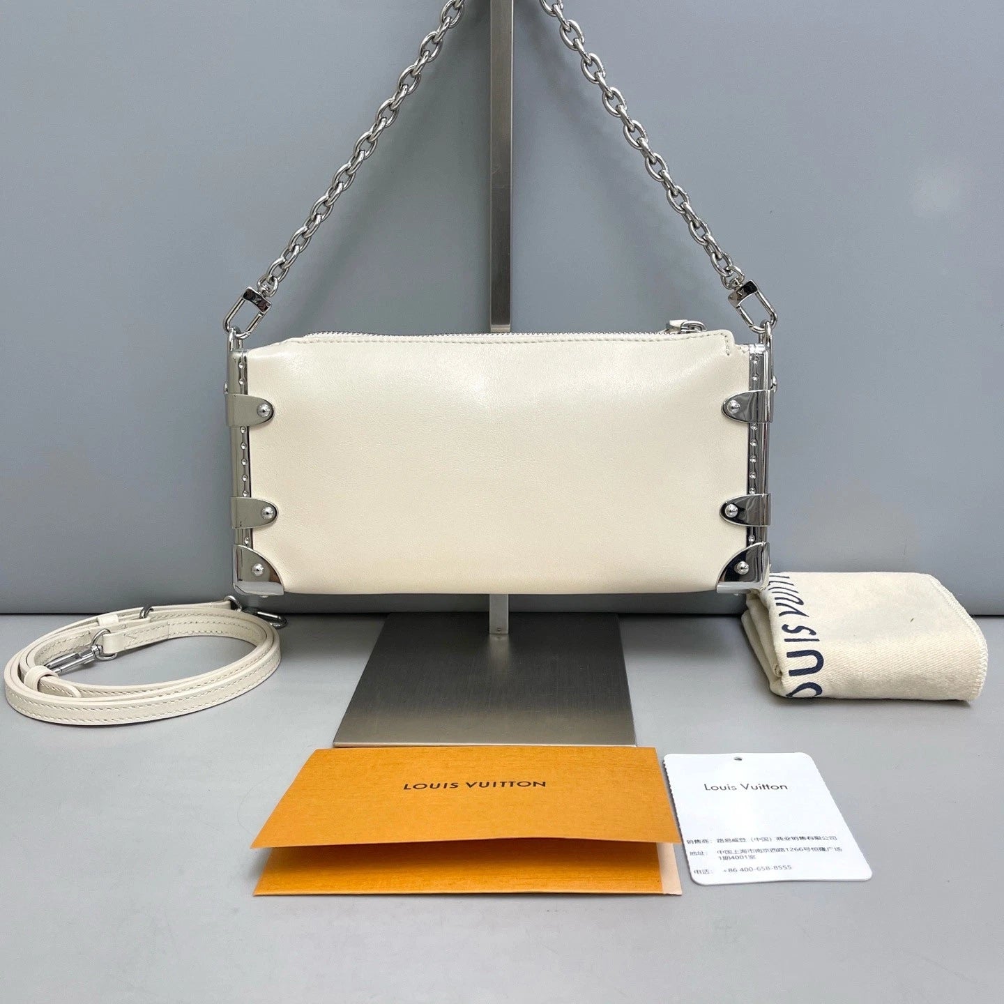 Louis Vuitton Slim Trunk Beige 2Way Crossbody Shoulder Bag Women Classic