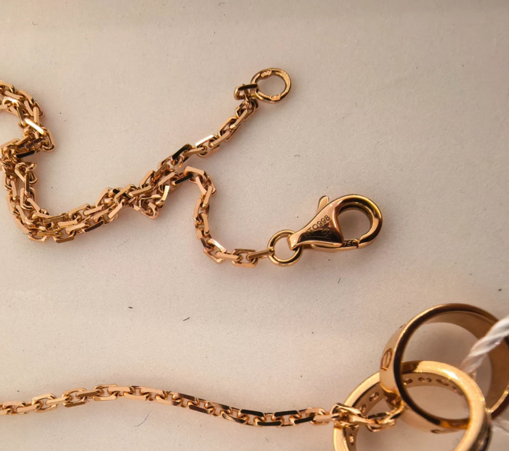 Cartier Love 18K Rose Gold Necklace with Diamonds Double Round Ring Pendant