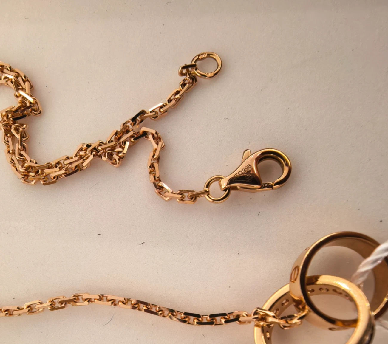Cartier Love 18K Rose Gold Necklace with Diamonds Double Round Ring Pendant