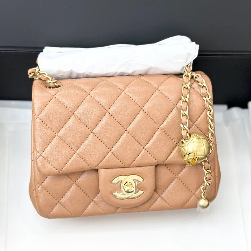 Chanel Lambskin Chain Shoulder Crossbody Bag Brown Gold Hardware Women S