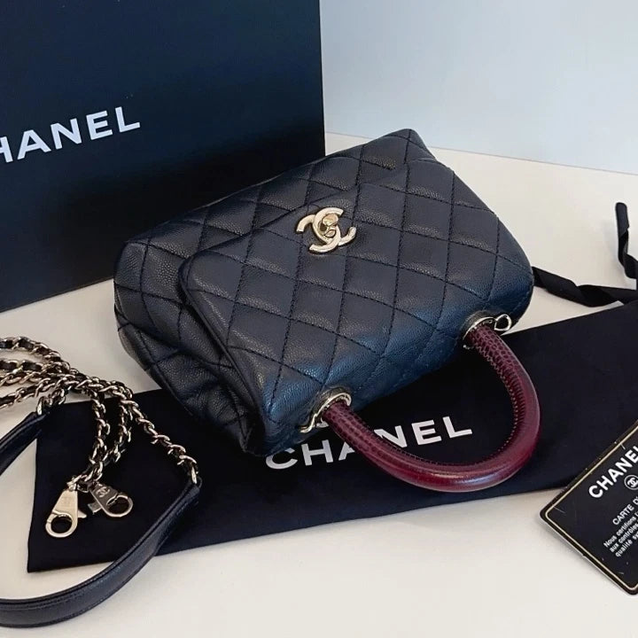 Chanel Cocohandle Mini Chain Top Handle Shoulder Crossbody Black Gold Women