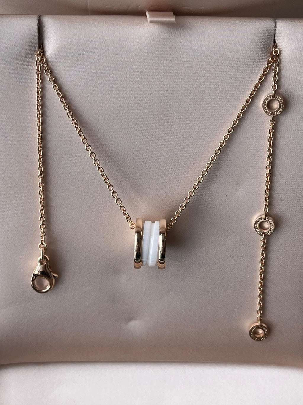 Bvlgari B.zero1 Chain Necklace 18k Rose Gold White Ceramic Pendant Excellent