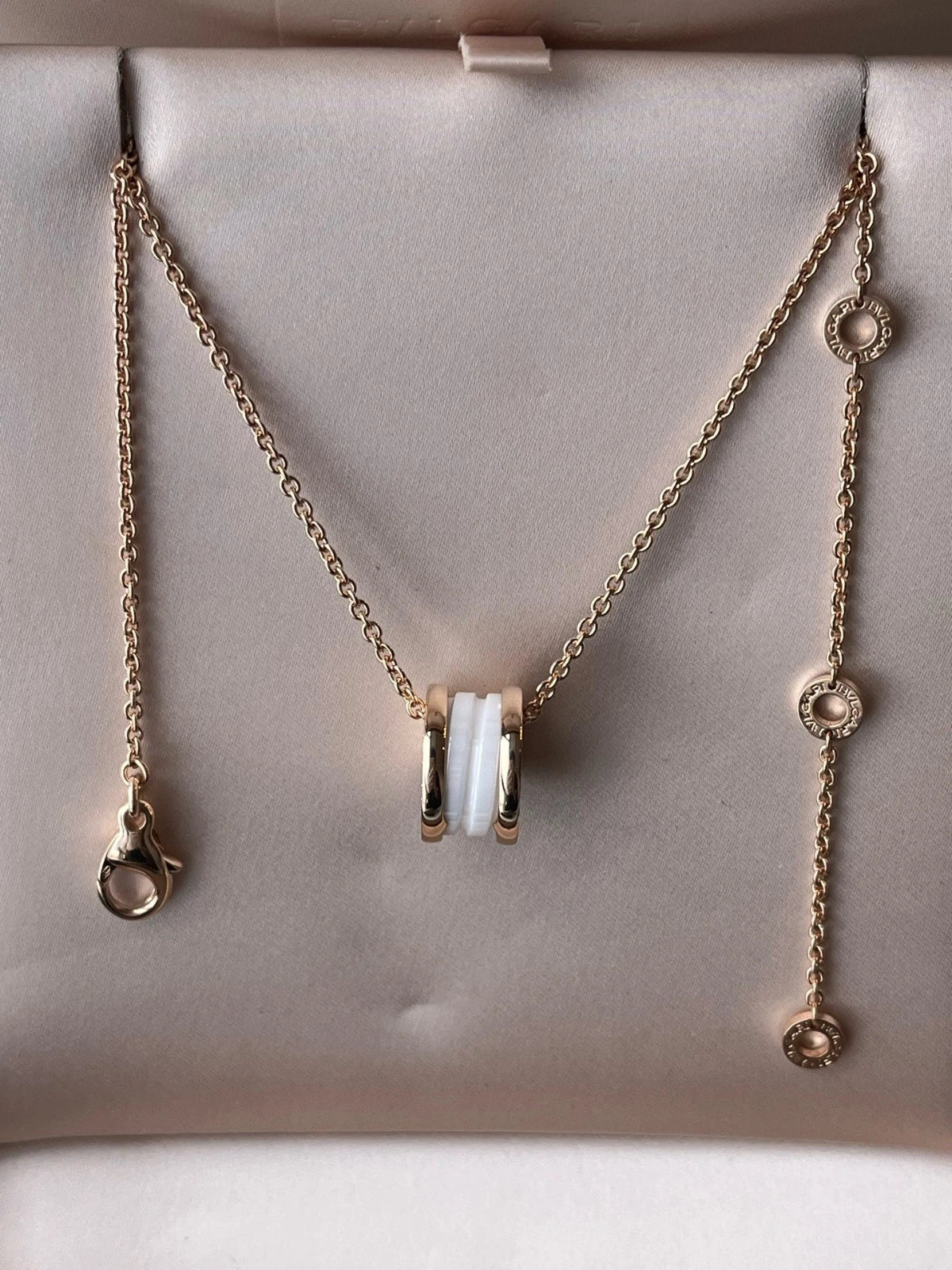 Bvlgari B.zero1 Chain Necklace 18k Rose Gold White Ceramic Pendant Excellent