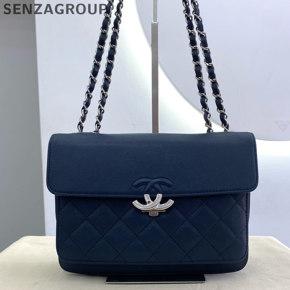 Chanel Cuba Collection Navy Blue Leather Shoulder Bag Silver Hardware