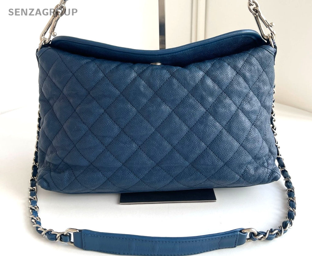 CHANEL Hobo caviar Chain 2way Shoulder bag Diamond pattern Women Handbag Blue