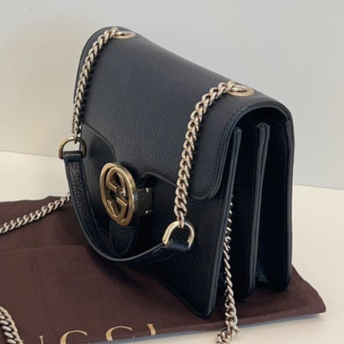 GUCCI GG Camera bag Chain Strap Black gold Top handle Crossbody bag Women