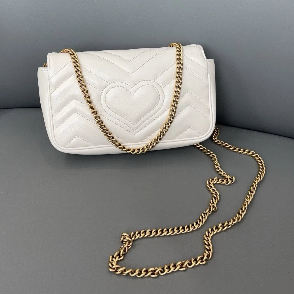 Authentic Gucci Marmont Supermini Chain Shoulder Crossbody Bag White GHD