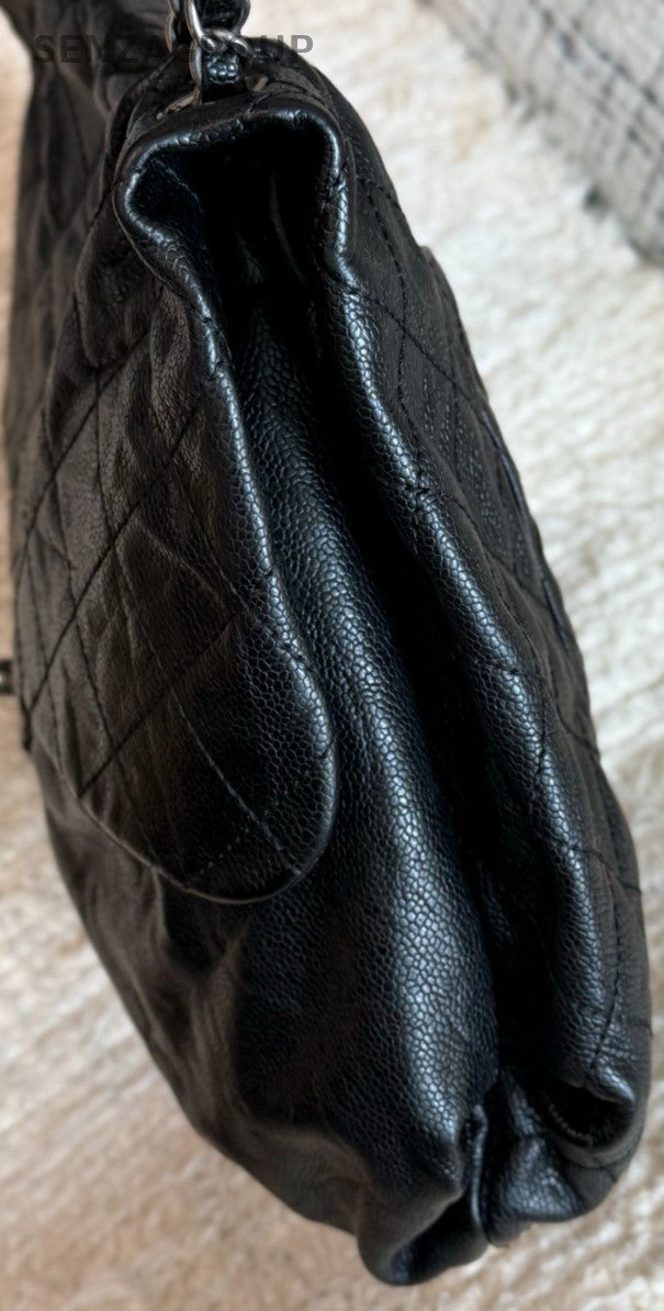 Chanel Calfskin Chain Shoulder Bag Black Silver Used Women Classic Vintage