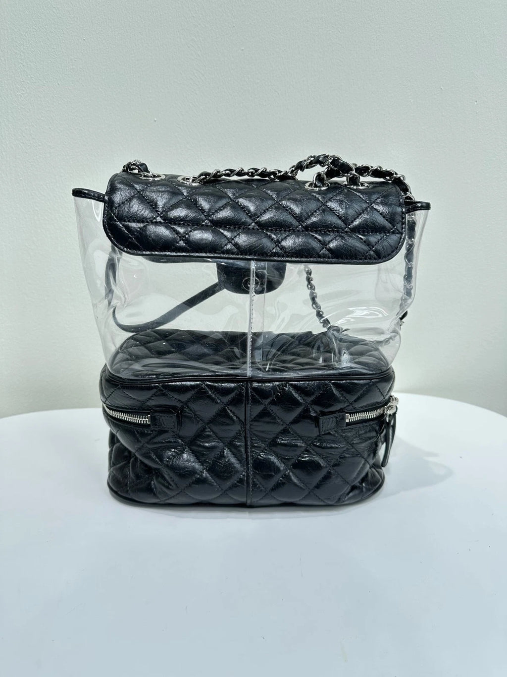 Authentic CHANEL Black Silver PVC Transparent Jelly Shoulder Bag For Women