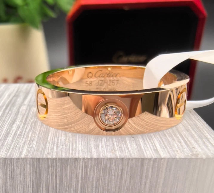 Cartier Love Classic Band Ring 18k Rose Gold and 3 Diamonds EU58/US8.25