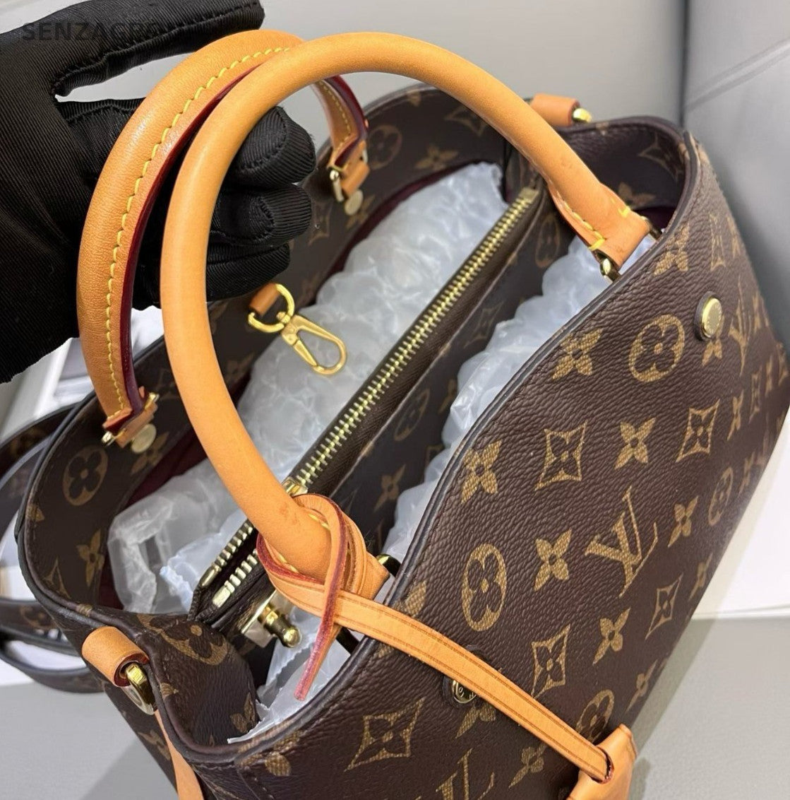 Louis Vuitton Montaigne BB Monogram Top Handle Shoulder Crossbody Bag Brown