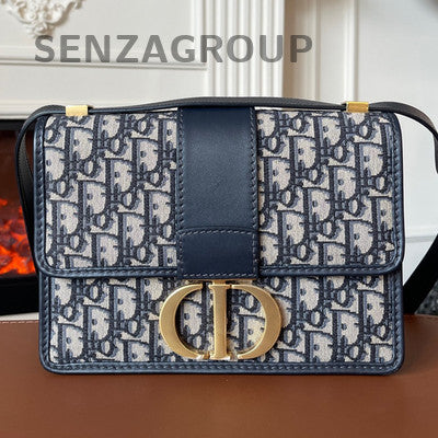 Dior 30 Montaigne Medium Oblique Blue Gold Shoulder Crossbody Bag