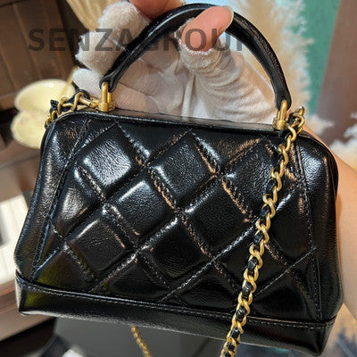 Chanel Small Quilted Black Gold Chain Shoulder Bag Classic Women