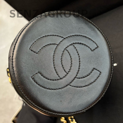 Chanel Black Vintage Gold Lambskin Chain Letter Bucket Crossbody Bag