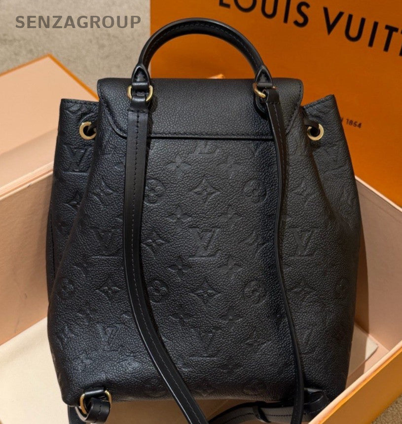 Louis Vuitton Montsouris PM Calfskin Monogram Backpack Black Gold Women Classic