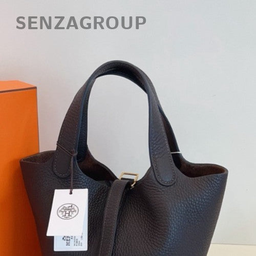 Hermes Picotin18 TC Leather Silver Hardware Tote Bag Black Used Women Classic