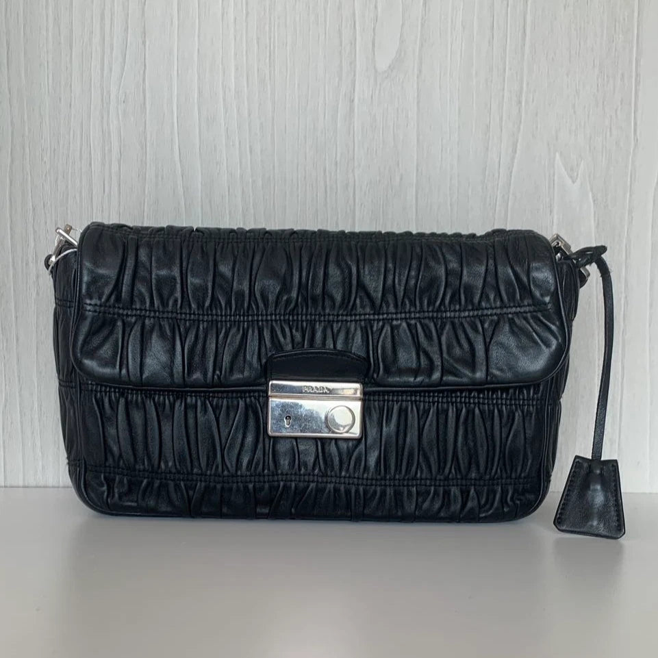 Prada Chain 2Ways Shoulder Crossbody Bag Black Silver Hardware Women Classic