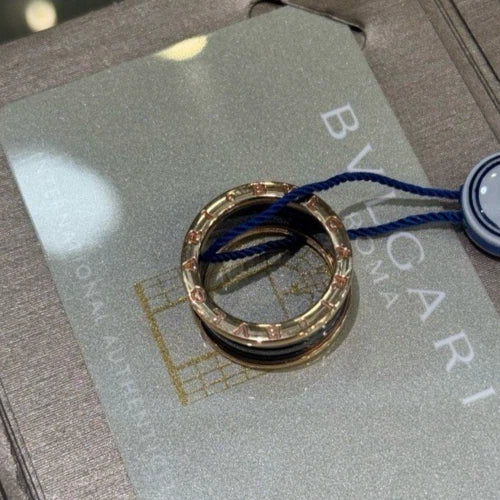 Bvlgari B.Zero1 18k Rose Gold Black Ceramic Four Band Ring EU54/US6.75
