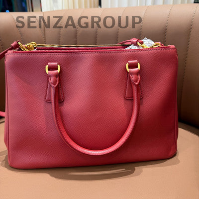 Prada Saffiano Lux Small Double Bag Red Gold Hardware Classic Women's