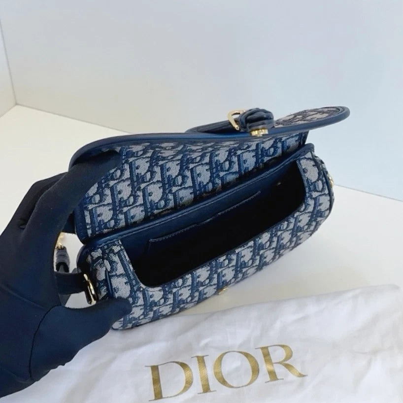 Excellent Christian Dior Bobby East-West Blue Oblique Canvas Shoulder Crossbody