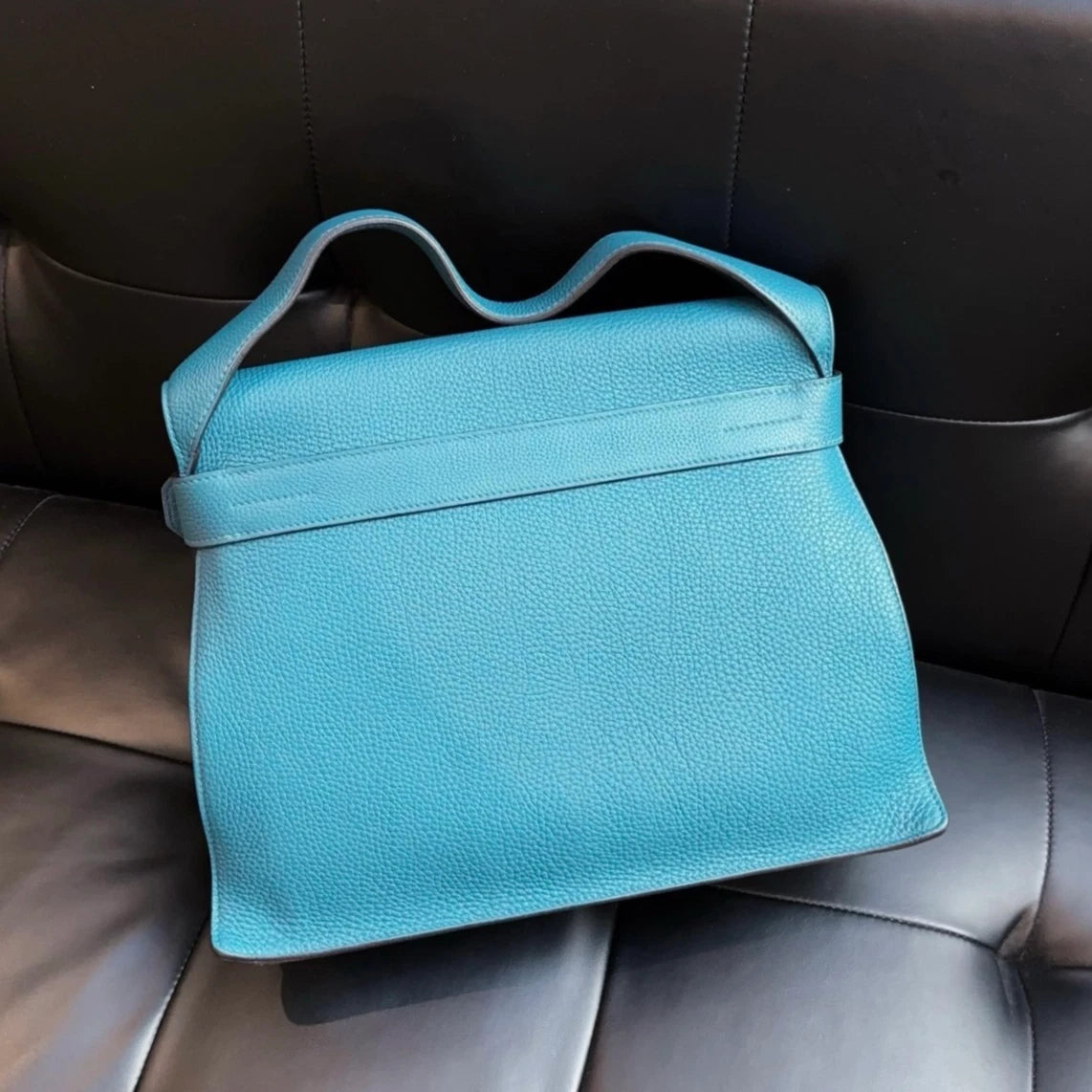 Hermes Etribelt33 Togo Leather Top Handle Bag Blue Silver Women Classic