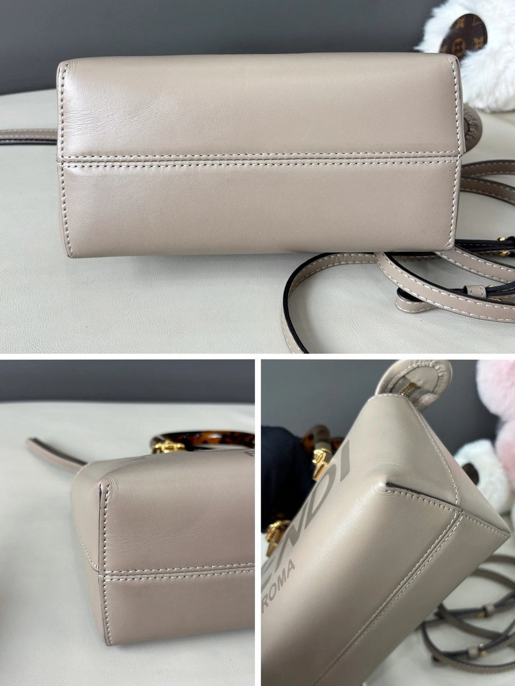 Fendi Bytheway Mini Top Handle Bag Crossbody Gray Gold Used Women Classic