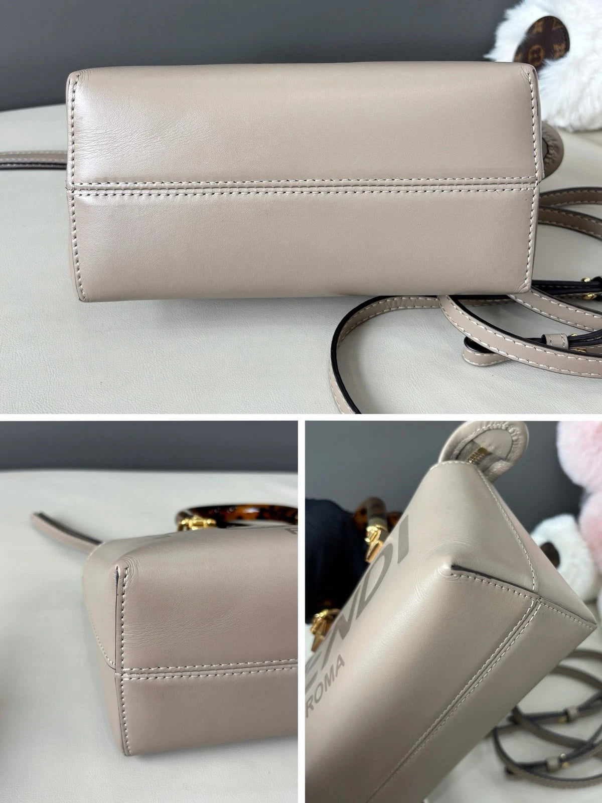 Fendi Bytheway Mini Top Handle Bag Crossbody Gray Gold Used Women Classic