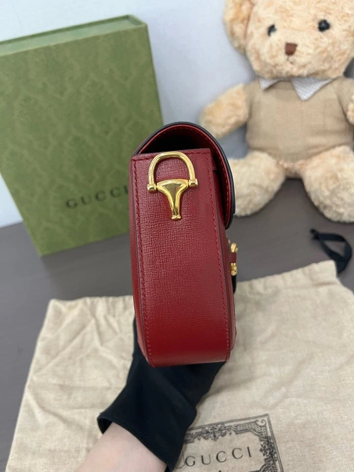 Gucci Red Mini 1955 Saddle Shoulder Bag Double Strap For Women