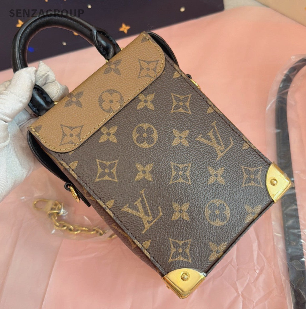 Louis Vuitton Camera Box Monogram Top Handle Crossbody Brown Gold Women Classic