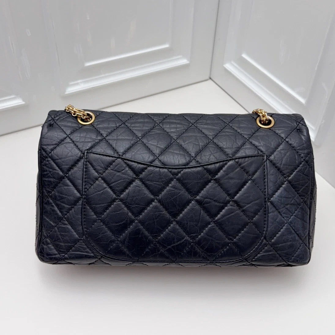 Chanel 2.55 Chain Shoulder Bag Crossbody Black Gold Diamond Women Classic