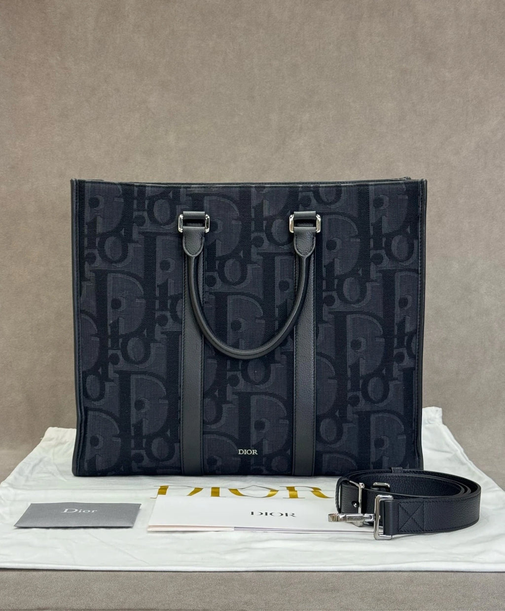 Dior Black Canvas Monogram Women Tote Handbag