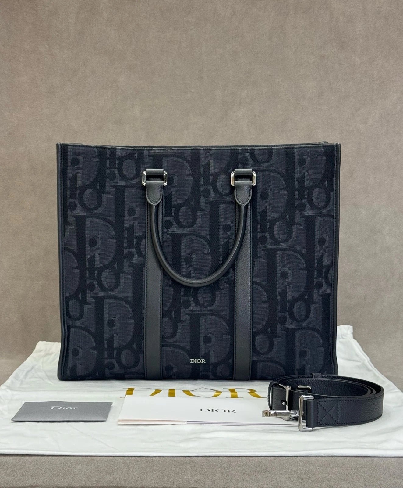 Dior Black Canvas Monogram Women Tote Handbag